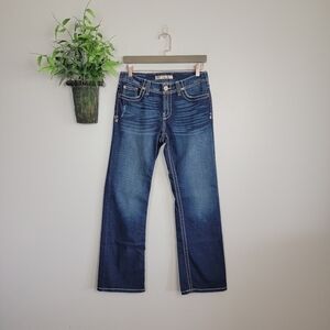 BKE Britni Straight Boot Cut Dark Wash Distressed Low Rise Stretch Jeans 27